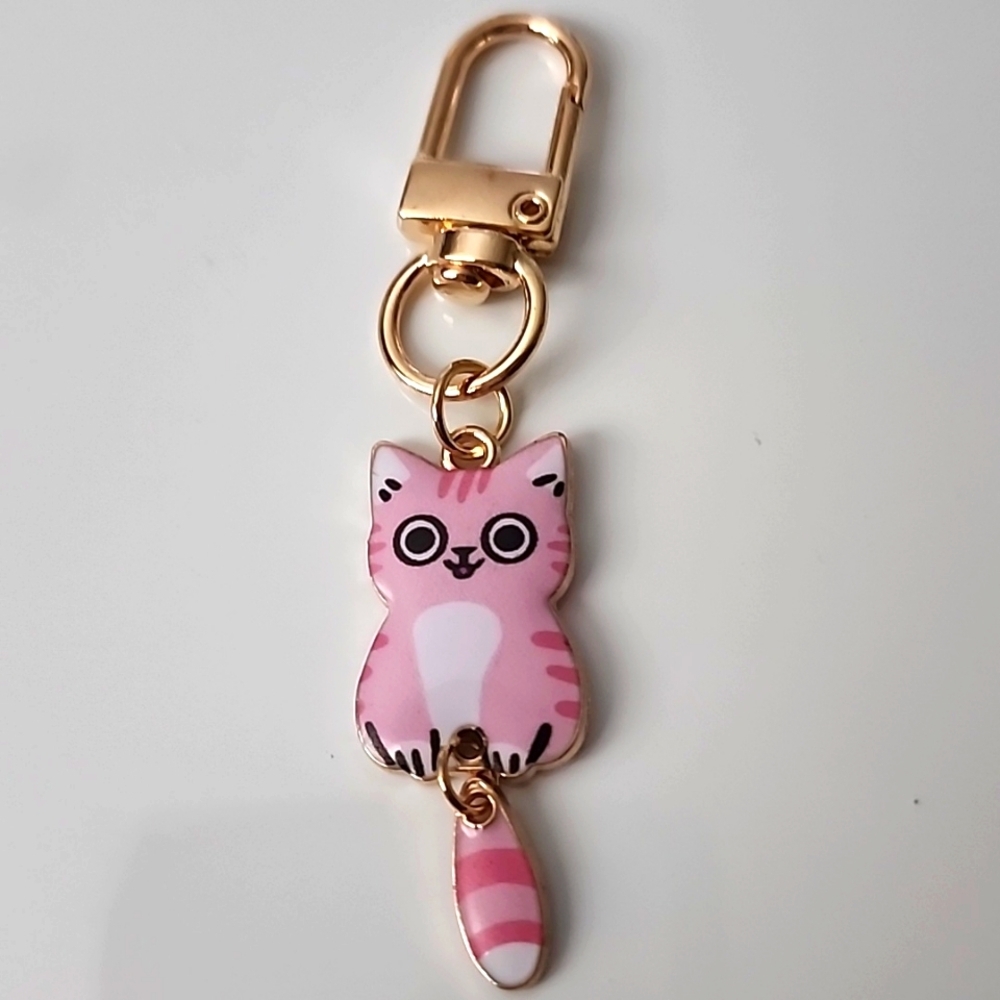 CAT ZIPPER Dangle Tail Pull purse charm Or Charm bracelet Lobster claw Clip